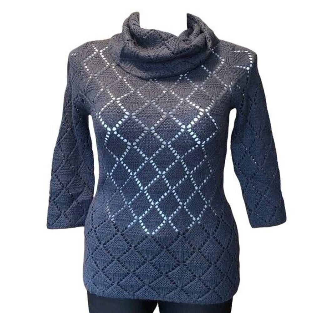 Old Navy Womens Sweater Cowl Neck Open Loose Knit Crochet Pullover Gray Large